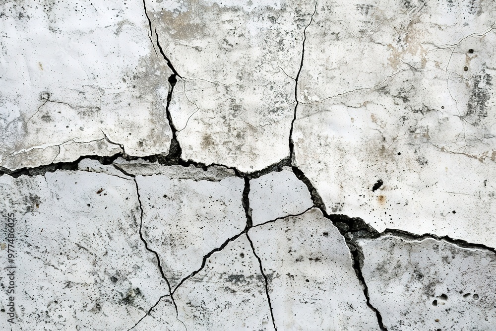 Obraz premium Detailed cracked white surface texture, providing a raw and distressed appearance, ideal for industrial and architectural backgrounds.
