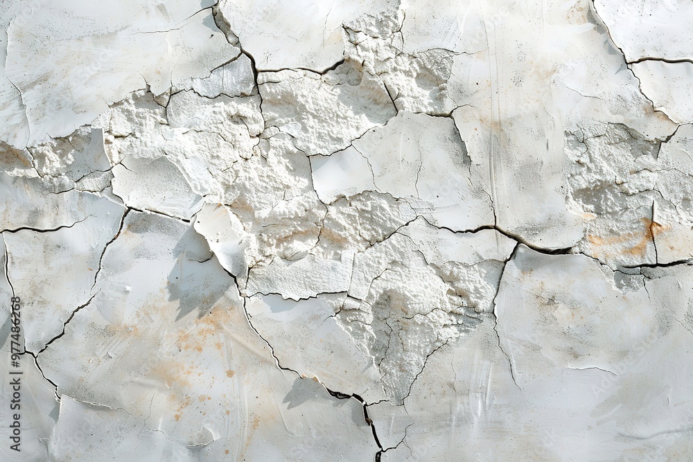 Detailed cracked white surface texture, providing a raw and distressed appearance, ideal for industrial and architectural backgrounds. Detailed cracked white surface texture, providing a raw and distressed appearance, ideal for industrial and architectural backgrounds.