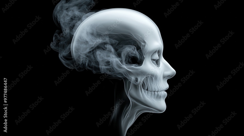 A hauntingly beautiful image of a skull with smoke, blending mortality and mystery in a striking visual representation. A hauntingly beautiful image of a skull with smoke, blending mortality and mystery in a striking visual representation.