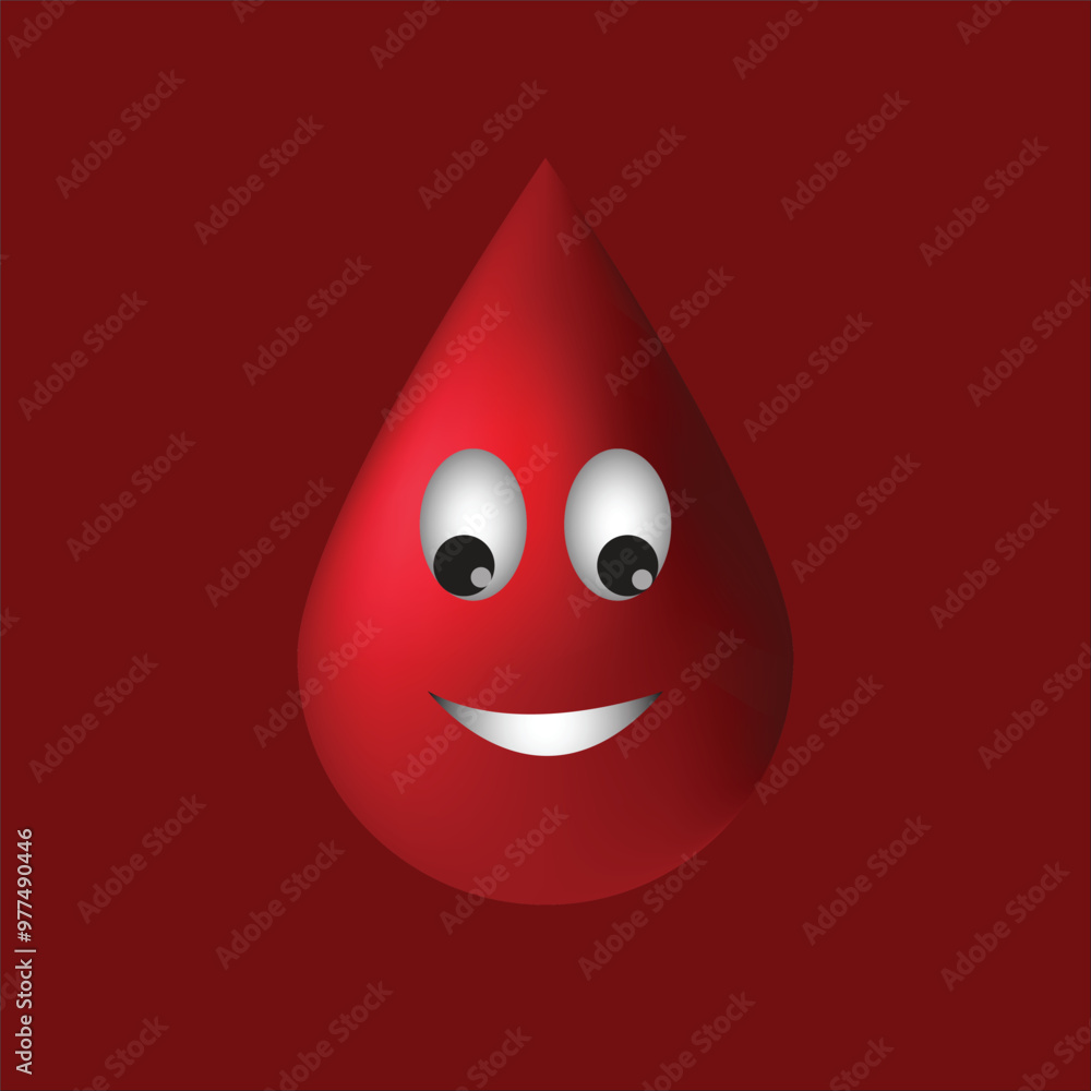Dynamic 3D blood drop set on a captivating red backdrop, featuring expressive eyes and a playful mouth Dynamic 3D blood drop set on a captivating red backdrop, featuring expressive eyes and a playful mouth