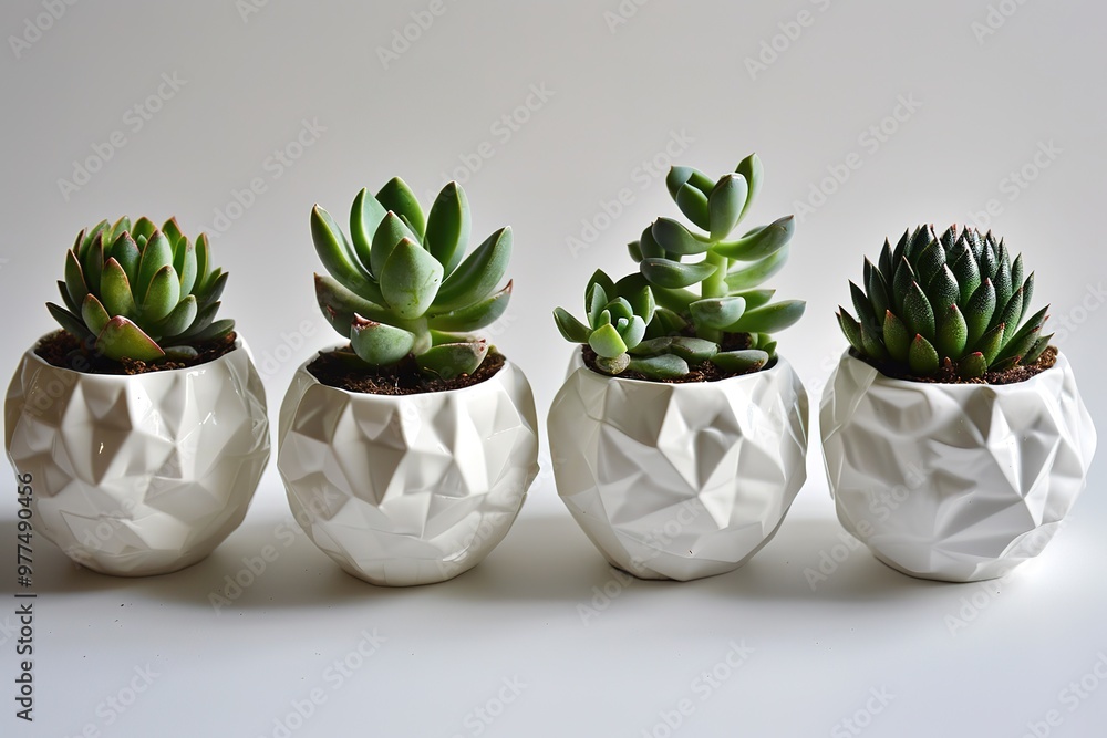 Small cacti houseplants in flower pots on table in living room Small cacti houseplants in flower pots on table in living room
