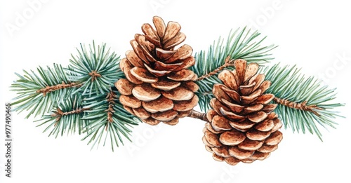 On a white background, an image of a watercolor illustration of spruce branches.