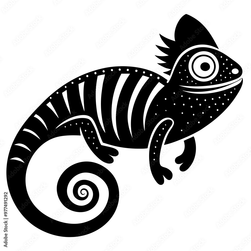 Chameleon with a curling tail and textured scales vector Chameleon with a curling tail and textured scales vector