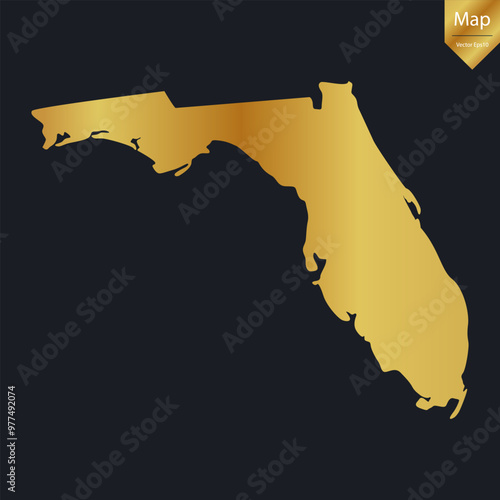 Abstract - High Detailed Gold Map of Florida. Vector illustration eps10.	
