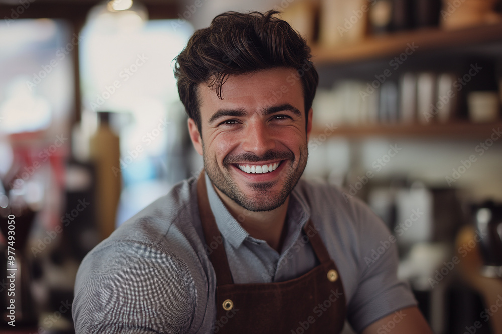 Obraz premium Cute young male Caucasian barista portrait 