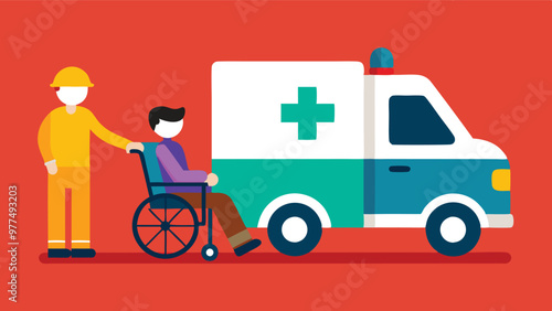 Ambulance and emergency responders assist an injured for transport in an emergency vehicle for accident, urgent care, and crisis management.