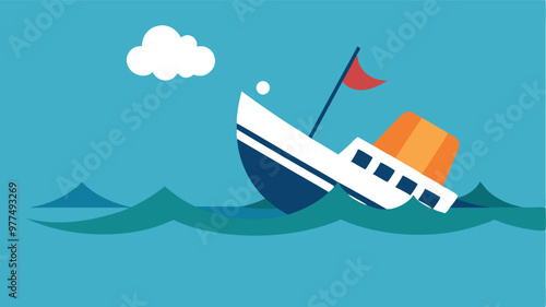 A boat accident sinking in the sea, dangers and risks of maritime travel for marine safety, emergency response, and oceanic disasters