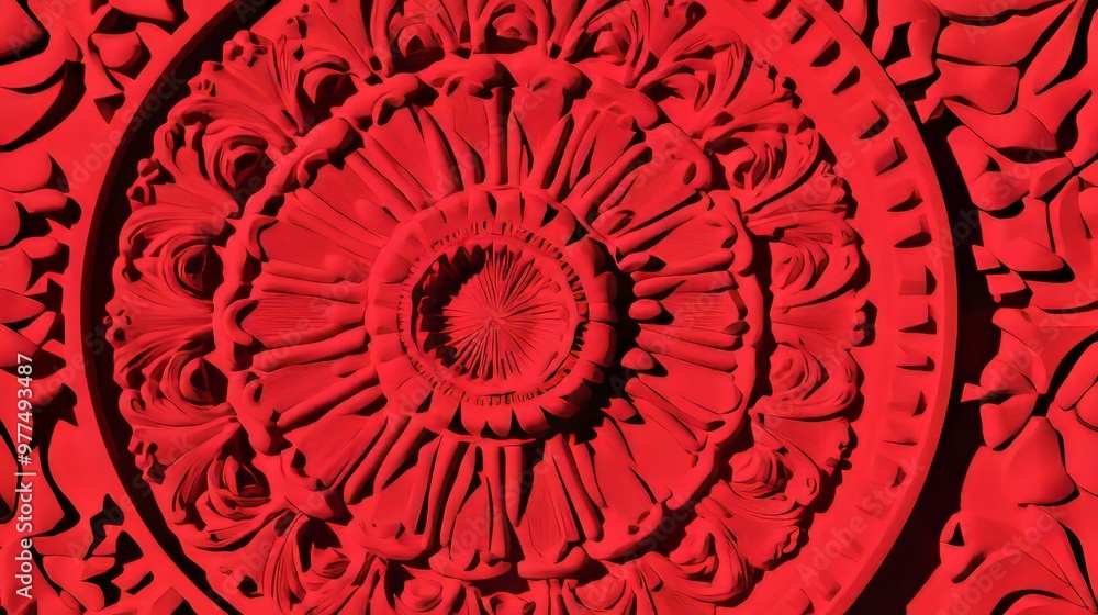 Extruded decorative pattern on red surface. 3D Diwali Celebration Wallpaper. Extruded decorative pattern on red surface. 3D Diwali Celebration Wallpaper.
