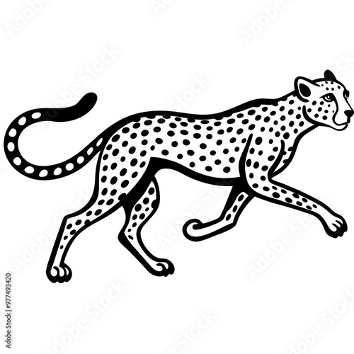 Cheetah in a sprinting pose with sleek, elongated body vector photo