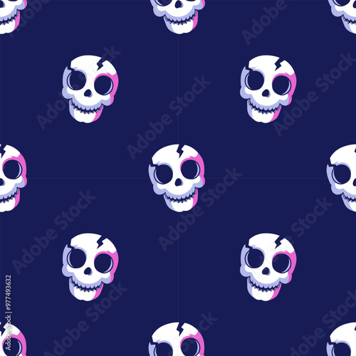Seamless pattern with cute skulls. Festive background for Halloween. Repeat print for fabric, wrapping paper, textile