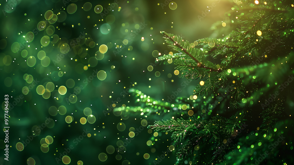Closeup of Pine Branch with Green Bokeh Lights
Closeup of Pine Branch with Green Bokeh Lights