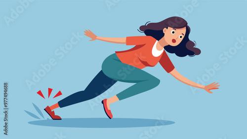 Accident a woman trips and falls in public and gets hurt for insurance or emergency concept