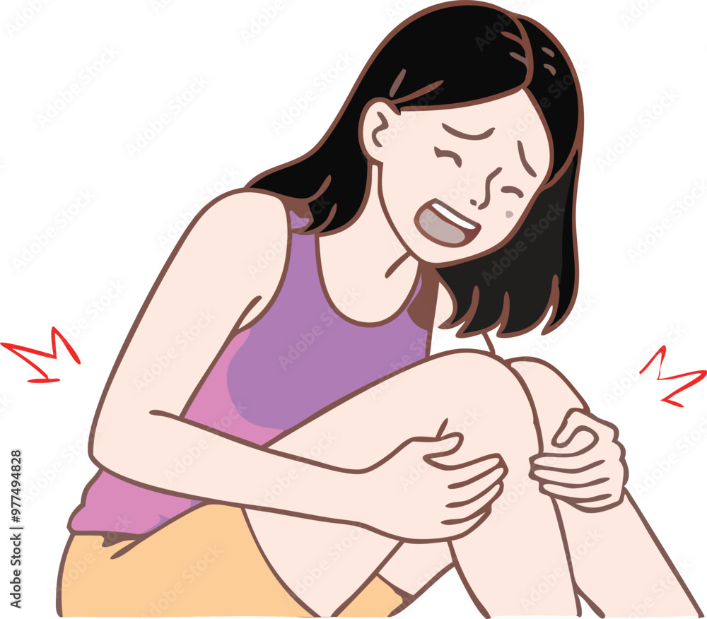 Accident woman pained hurt knee with anxiety and leg injury for accidents and physical recovery concept Accident woman pained hurt knee with anxiety and leg injury for accidents and physical recovery concept