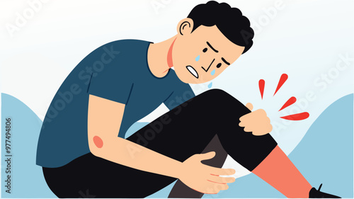 Accident man pained hurt knee with anxiety and leg injury for accidents and physical recovery concept