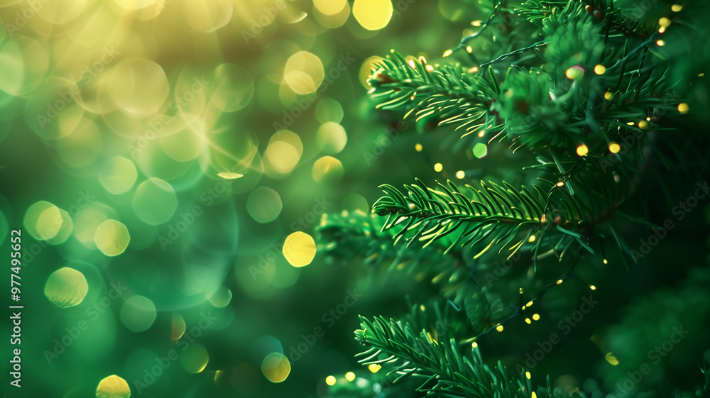 Closeup of Pine Branch with Green Bokeh Lights
Closeup of Pine Branch with Green Bokeh Lights
