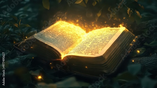 Bible with a bookmark at the verse  The Lord is my Shepherd,  glowing light representing comfort and care