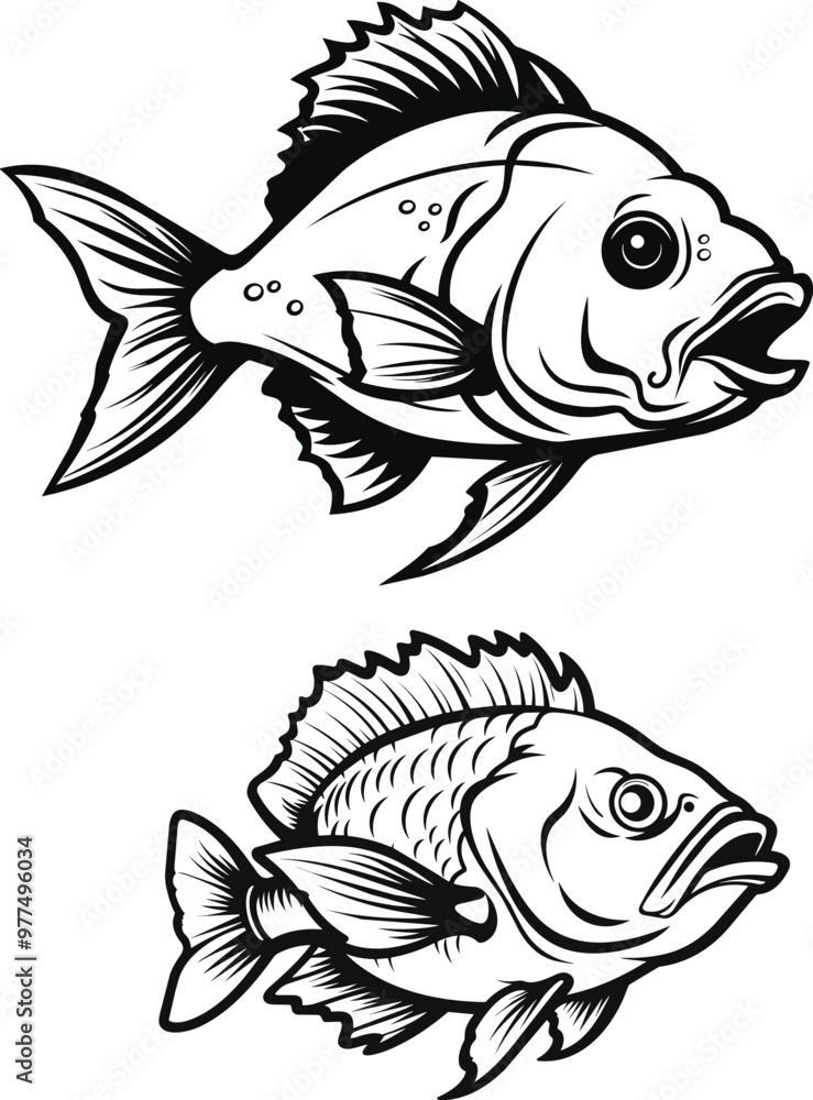 Detailed Hand Drawn Black and White Snapper vector Illustration. Detailed Hand Drawn Black and White Snapper vector Illustration.