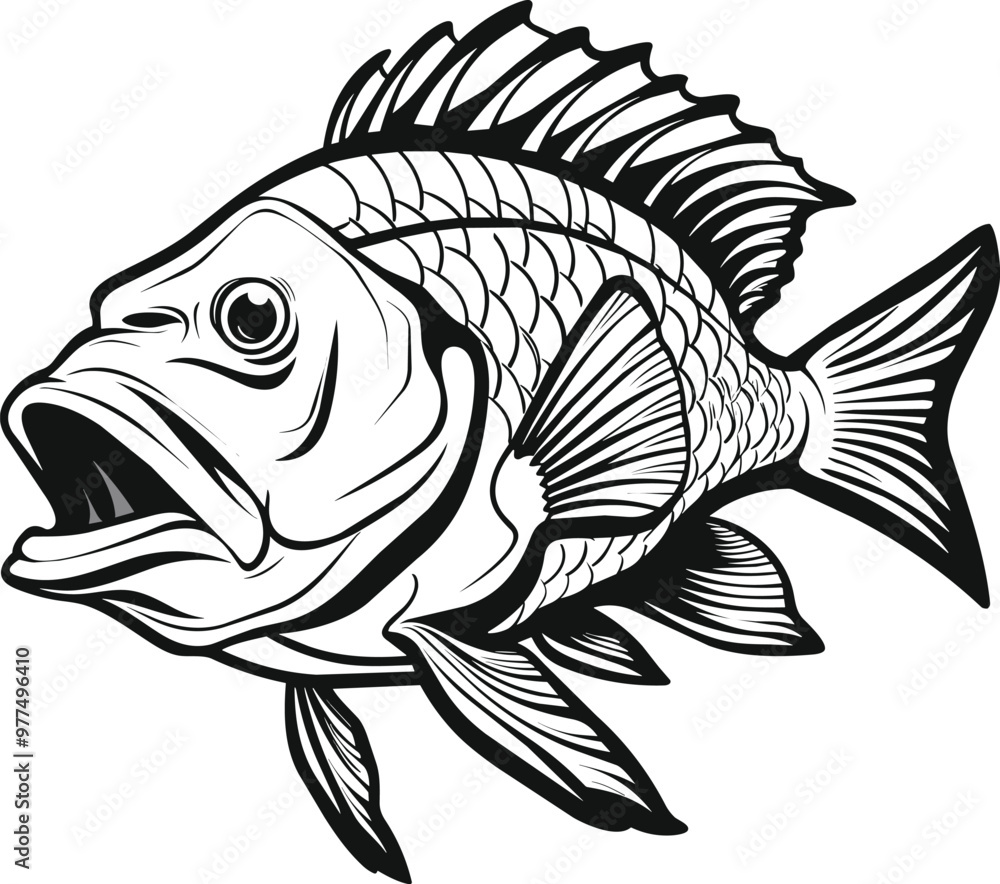Fototapeta premium Wrasse Fish Engraving Hand Drawn Vector illustration.