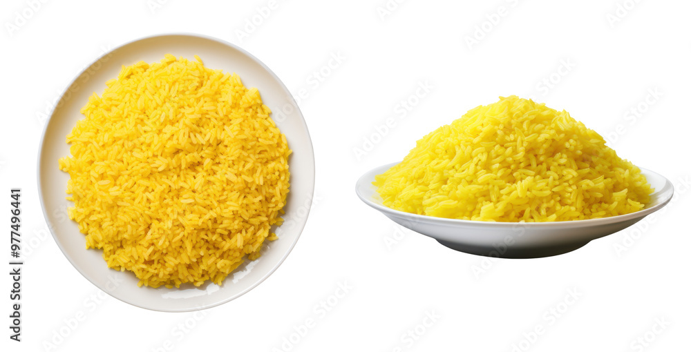 plate of yellow rice,side and top view, isolated on a transparent background plate of yellow rice,side and top view, isolated on a transparent background