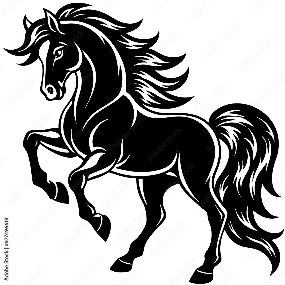 Stallion with a flowing mane and strong, powerful stance VECTOR Stallion with a flowing mane and strong, powerful stance VECTOR