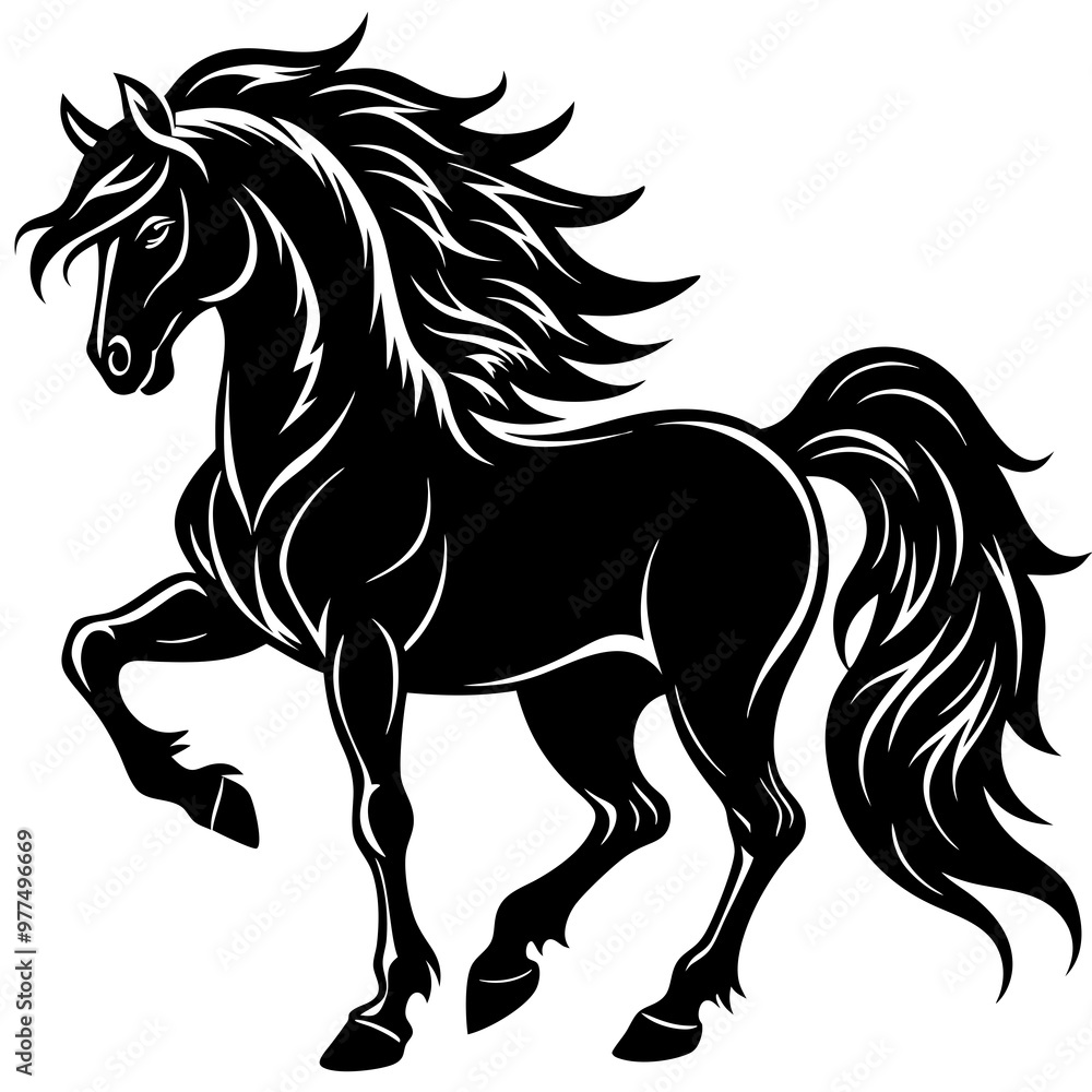 Stallion with a flowing mane and strong, powerful stance VECTOR Stallion with a flowing mane and strong, powerful stance VECTOR