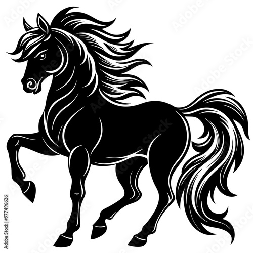 Stallion with a flowing mane and strong, powerful stance VECTOR