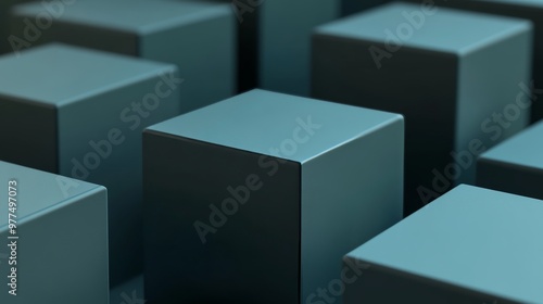 Multisized Cube Wall. Teal and Turquoise, Technology Background. 3D Model. photo