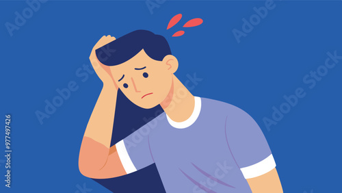 A man has intense headache pain, clutching his head in discomfort, or stress-related health issues for pain, stress, and health care concept