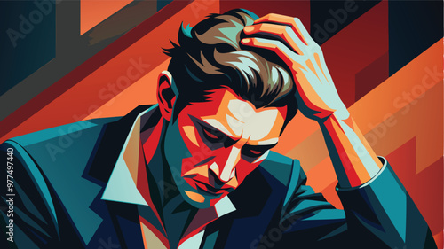 Businessman has problems and headache pain with pressure upset depression from work