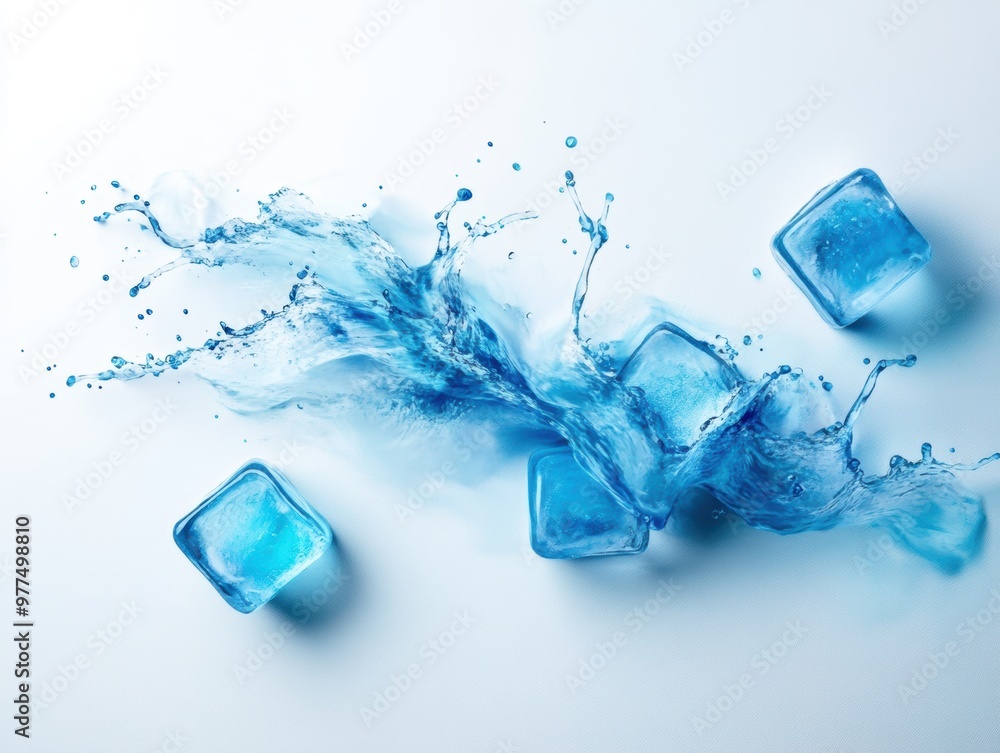 Splashing water with ice cubes creates a refreshing and vibrant scene, perfect for summer or beverage themes. Splashing water with ice cubes creates a refreshing and vibrant scene, perfect for summer or beverage themes.