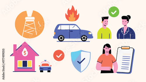 Icons illustrating comprehensive accident insurance coverage, perfect for policy brochures and insurance websites , reassuring