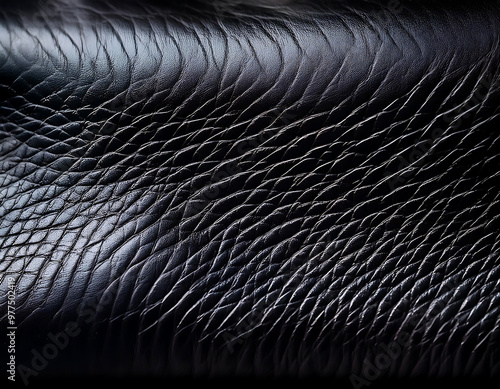 closeup rich black leather surface intricate texture soft sheen photo