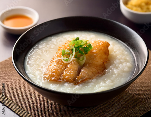 delicious fried fish congee photo