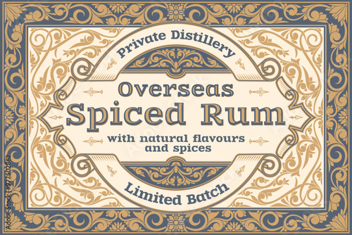 Spiced Rum - ornate vintage decorative label