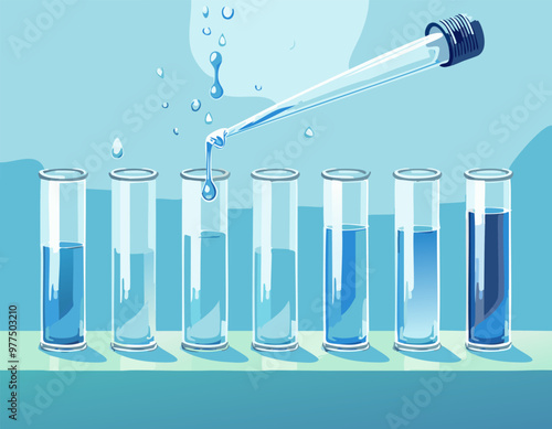 Glass laboratory chemical test tubes with liquid for analytical , medical, pharmaceutical and scientific research concept.