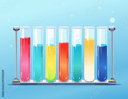 Glass laboratory chemical test tubes with liquid for analytical , medical, pharmaceutical and scientific research concept.