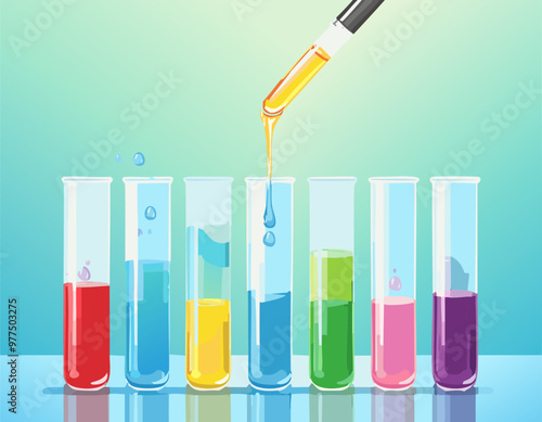 Glass laboratory chemical test tubes with liquid for analytical , medical, pharmaceutical and scientific research concept.