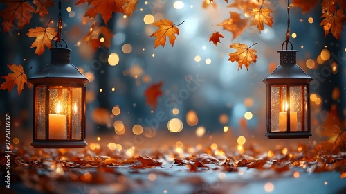 Autumn Lanterns & Falling Leaves - Warm Glow & Bokeh