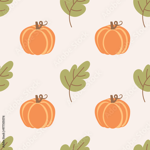 Seamless pattern Halloween with pumpkin and leaves. Background. Vector illustration. photo