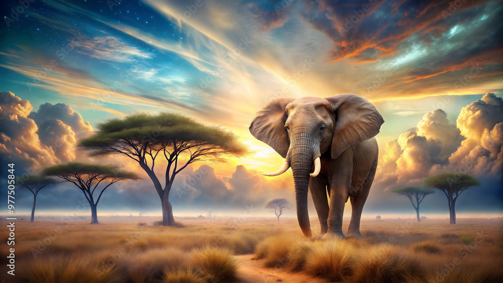 Fototapeta premium Elephant walking on savannah, wild african animal