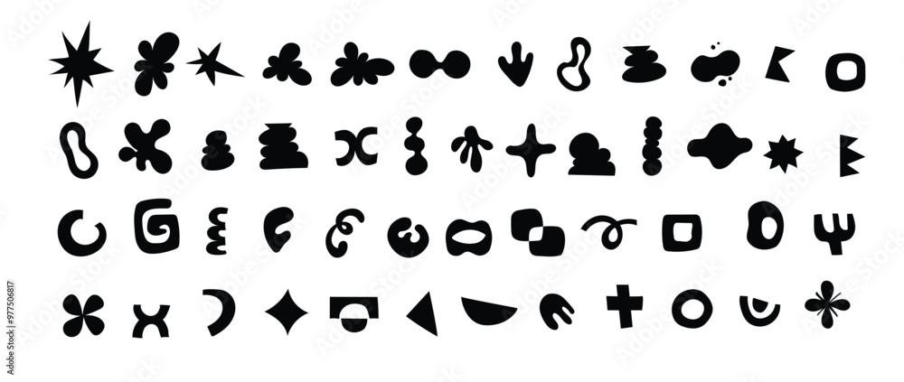 Brutalist shapes for minimal style design. Constructor of trendy geometric postmodern primitive figures. Vector illustration of brutalist contemporary star, oval, flower, line and forms Brutalist shapes for minimal style design. Constructor of trendy geometric postmodern primitive figures. Vector illustration of brutalist contemporary star, oval, flower, line and forms
