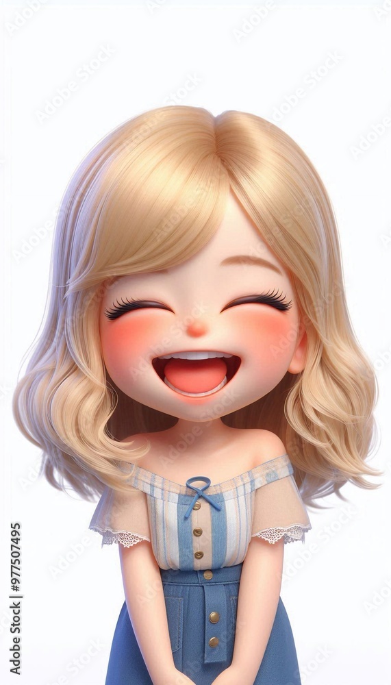 3D lachendes, blondes Mädchen