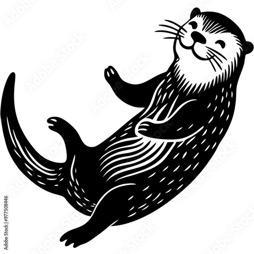 Otter floating on its back with a contented expression vector