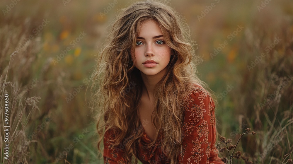 scene of a girl in a field surrounded by flowers, illustrating the joy and innocence of youth in a serene and sunny environment