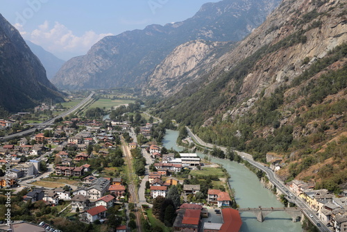 Fotografie The view of the Valley and the Village of Bard from the Fort of Bard, in the Aosta Valley, Italy