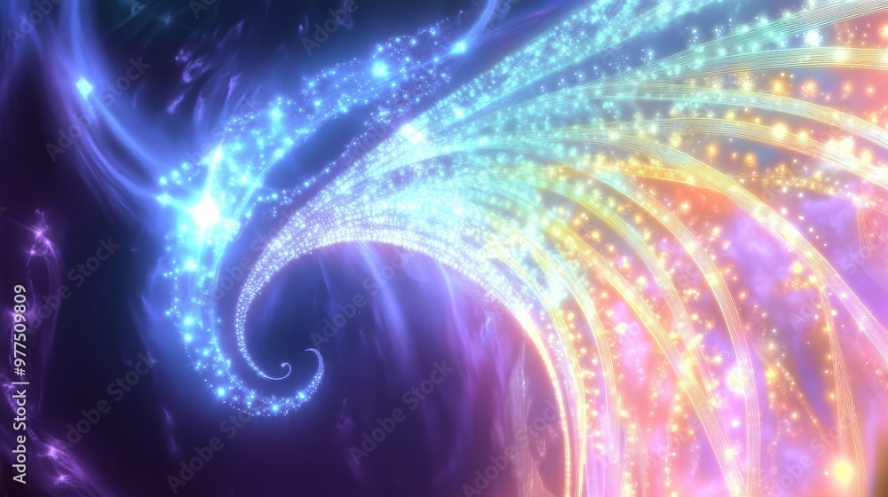 A vibrant display of glowing lights twists and flows through a dark background A vibrant display of glowing lights twists and flows through a dark background