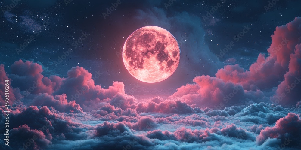 Celestial crystal moon glowing in the night sky Celestial crystal moon glowing in the night sky