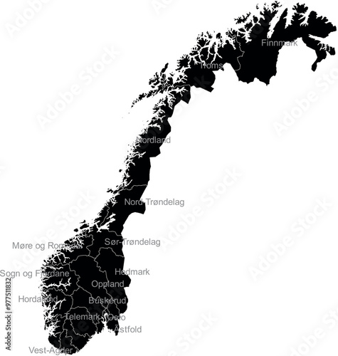 NORWAY MAP with its administrative divisions and regions