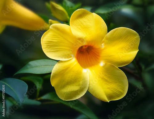 yellow allamanda cathartica also known golden trumpet flower photo