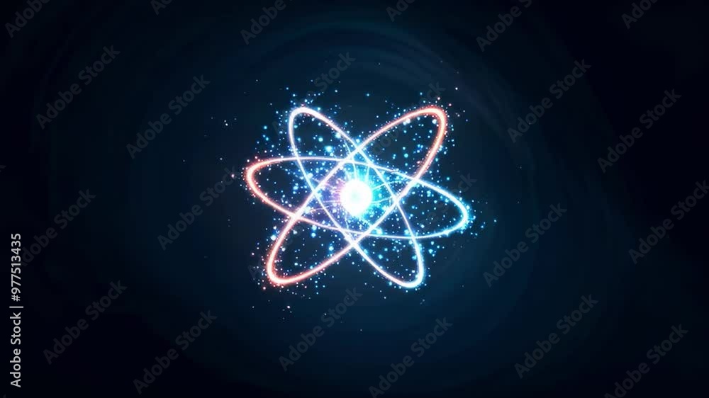 Looped Shimmering Subatomic Particle Animation with Orbiting Energy Rings in a Deep Space Backdrop Looped Shimmering Subatomic Particle Animation with Orbiting Energy Rings in a Deep Space Backdrop